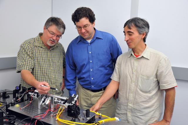 Goddard laser experts (from left to right) Barry Coyle, Paul Stysley, and Demetrios Poulios Photo Credit: NASA's Goddard Space Flight Center, Debora McCallum